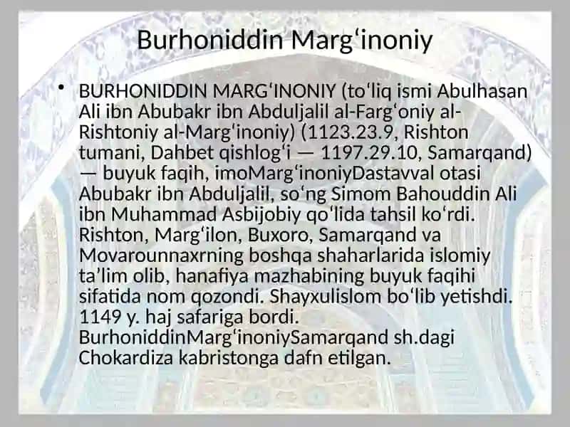 BURHONIDDIN MARGʻINONIY VA O’RTA OSIYO FIQH MAKTABI 2