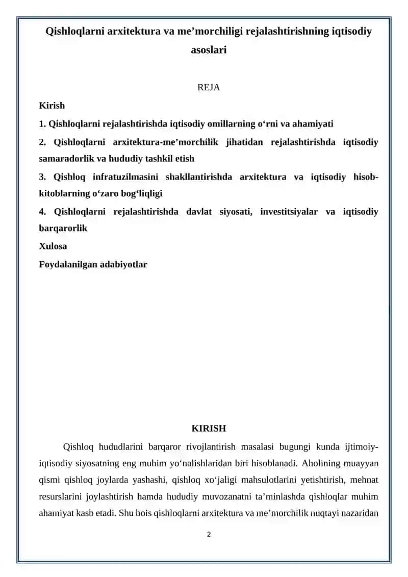 Qishloqlarni arxitektura va meʼmorchiligi rejalashtirishning iqtisodiy asoslari 2