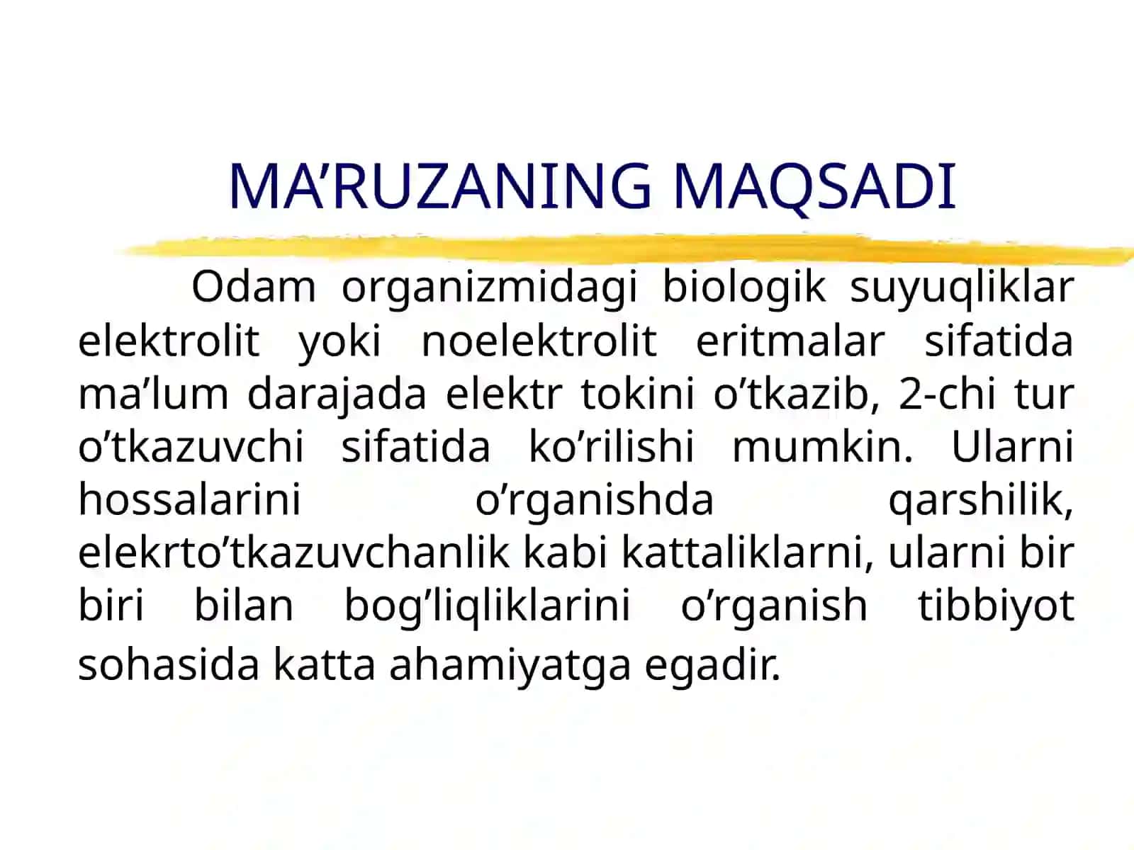 ELEKTROKIMYO ASOSLARI. ELEKTROLITLAR ERITMALARIDA ELEKTRO’TKAZUVCHANLIK 2