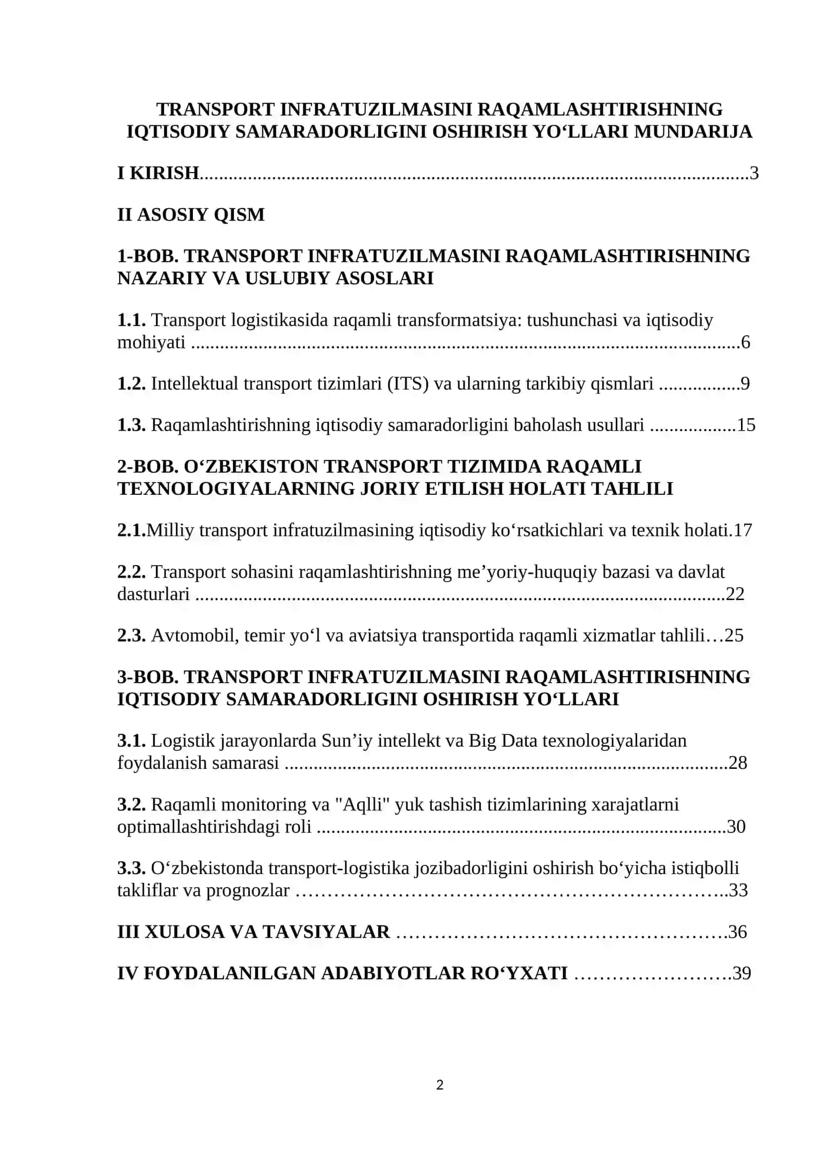 TRANSPORT INFRATUZILMASINI RAQAMLASHTIRISHNING IQTISODIY SAMARADORLIGINI OSHIRISH YO‘LLARI 2