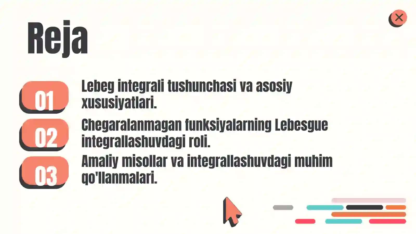 Chegaralanmagan funksiya Lebeg integrali 2