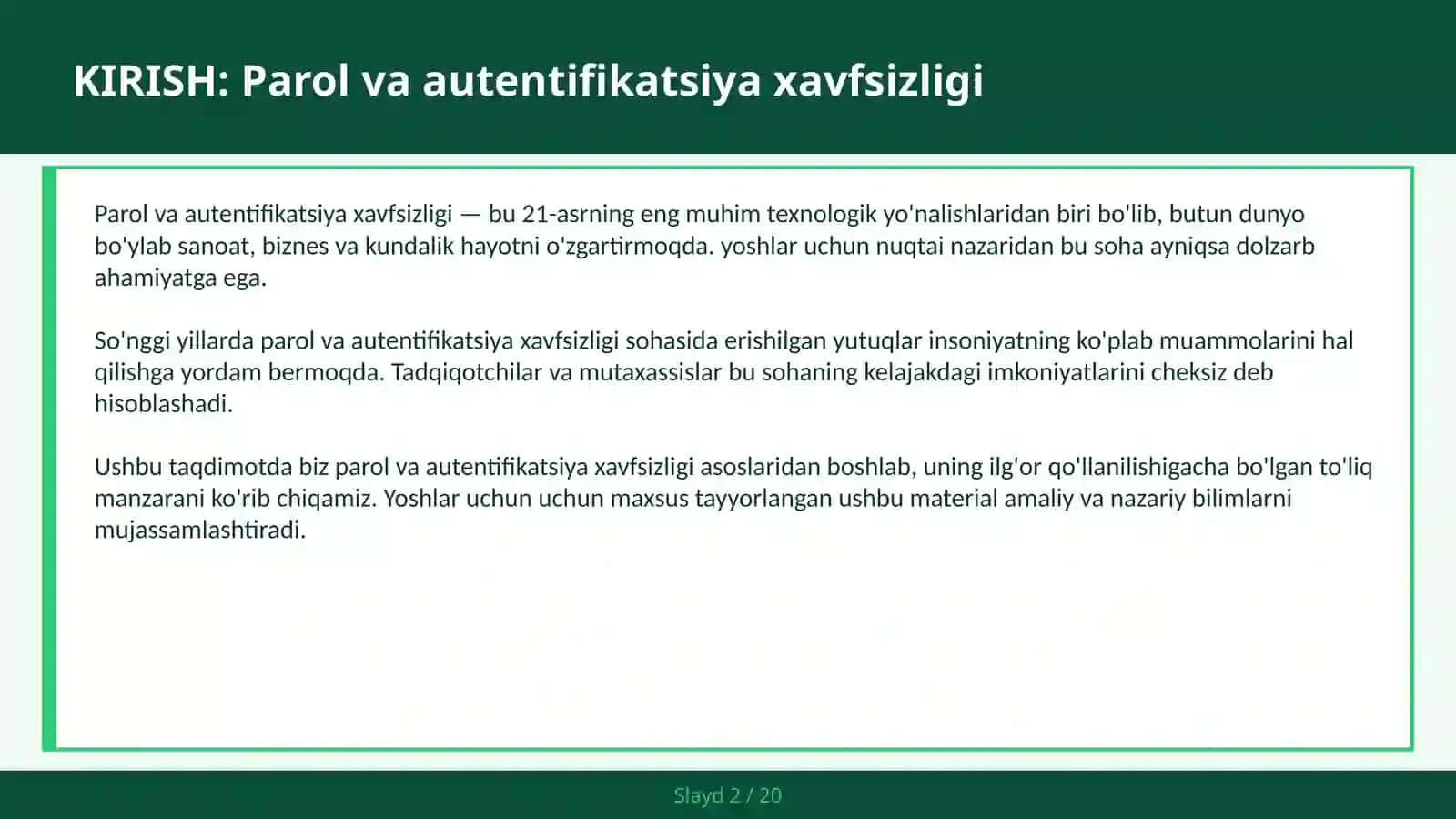 PAROL VA AUTENTIFIKATSIYA XAVFSIZLIGI 2