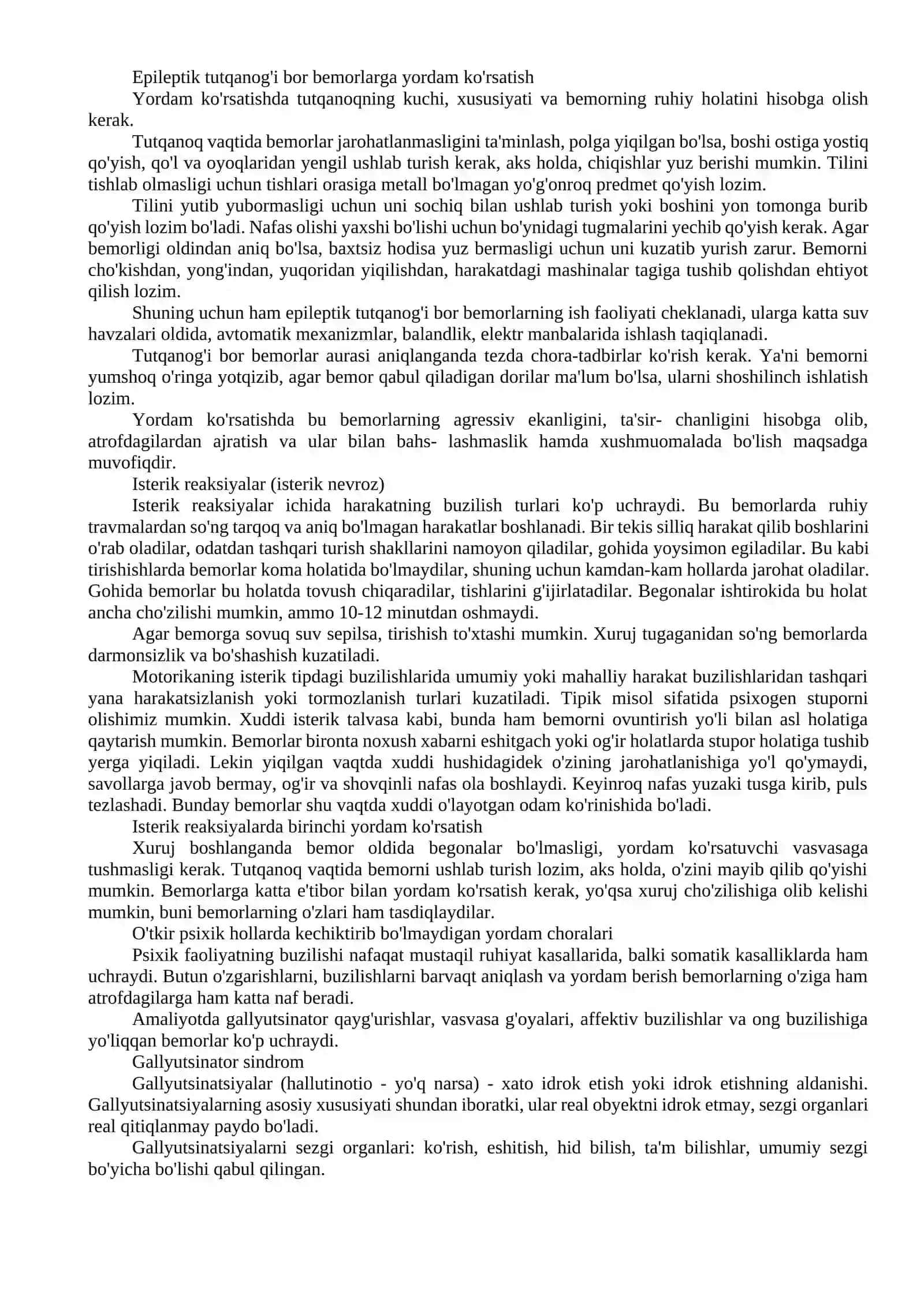 Epileptik vaisterik tutqanoqlarda hamda ruhiy kasalliklarning o'tkir davrida birinchi yordam ko'rsatish 2