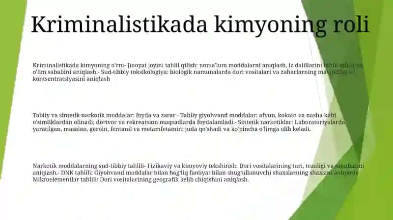 Kriminalistikada Kimyoning O'Rni. Tabiiy Va Sintetik Narkotik Vositalar. Foydasi Va Zarari 2