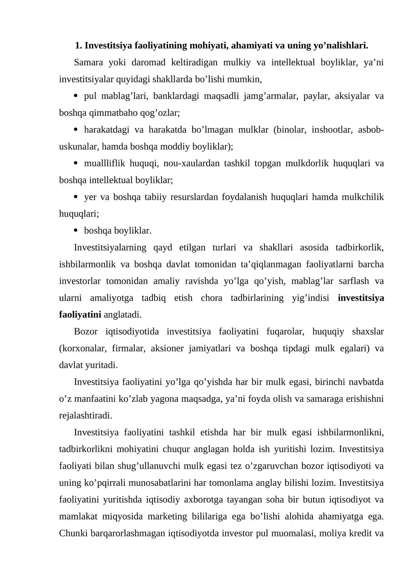 Investitsiya faoliyatini moliyalashtirish manbalari va usullari 2