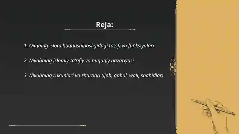 Islom huquqshinosligida oila, nikoh, taloq, idda, zihor tushunchalarini tariflash 2