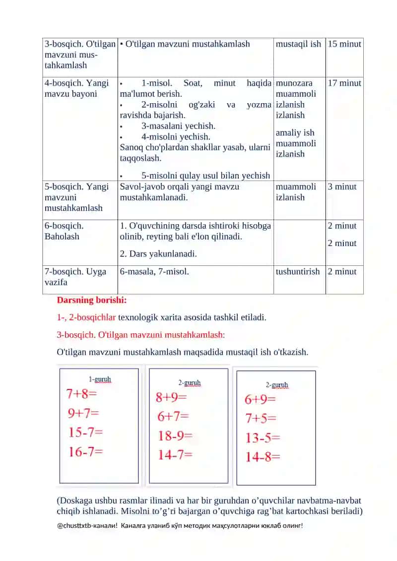 Soat, minut. 100-6 ko'rinishdagi misollarni yechish (50-51-betlar) 2