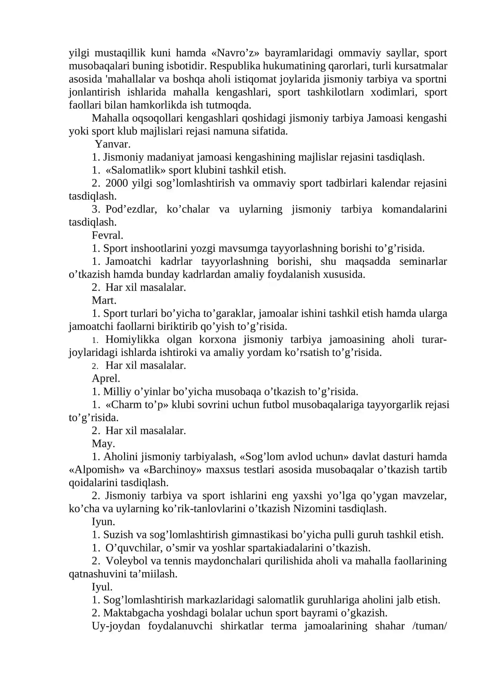 Aholi turar-joylarida ommaviy sog’lomlashtirish va xalq milliy o’yinlarini tashkil qilish 2
