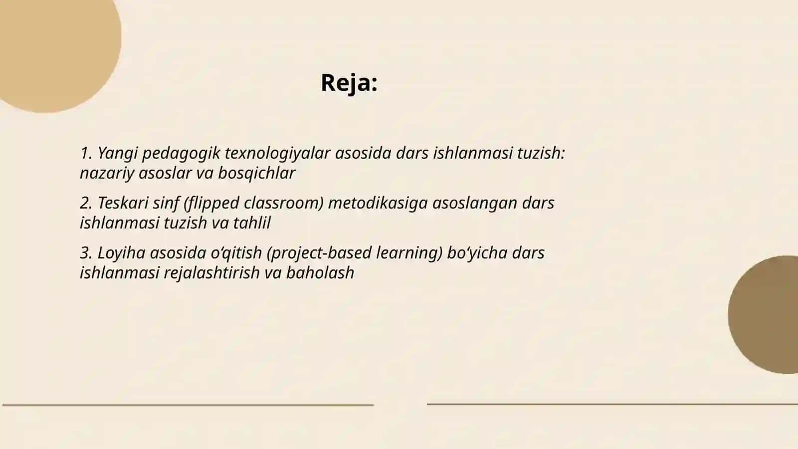 Yangi pedagogik texnologiya va faol metodlar asosida dars ishlanmalar tuzish va tahlil qilish 2