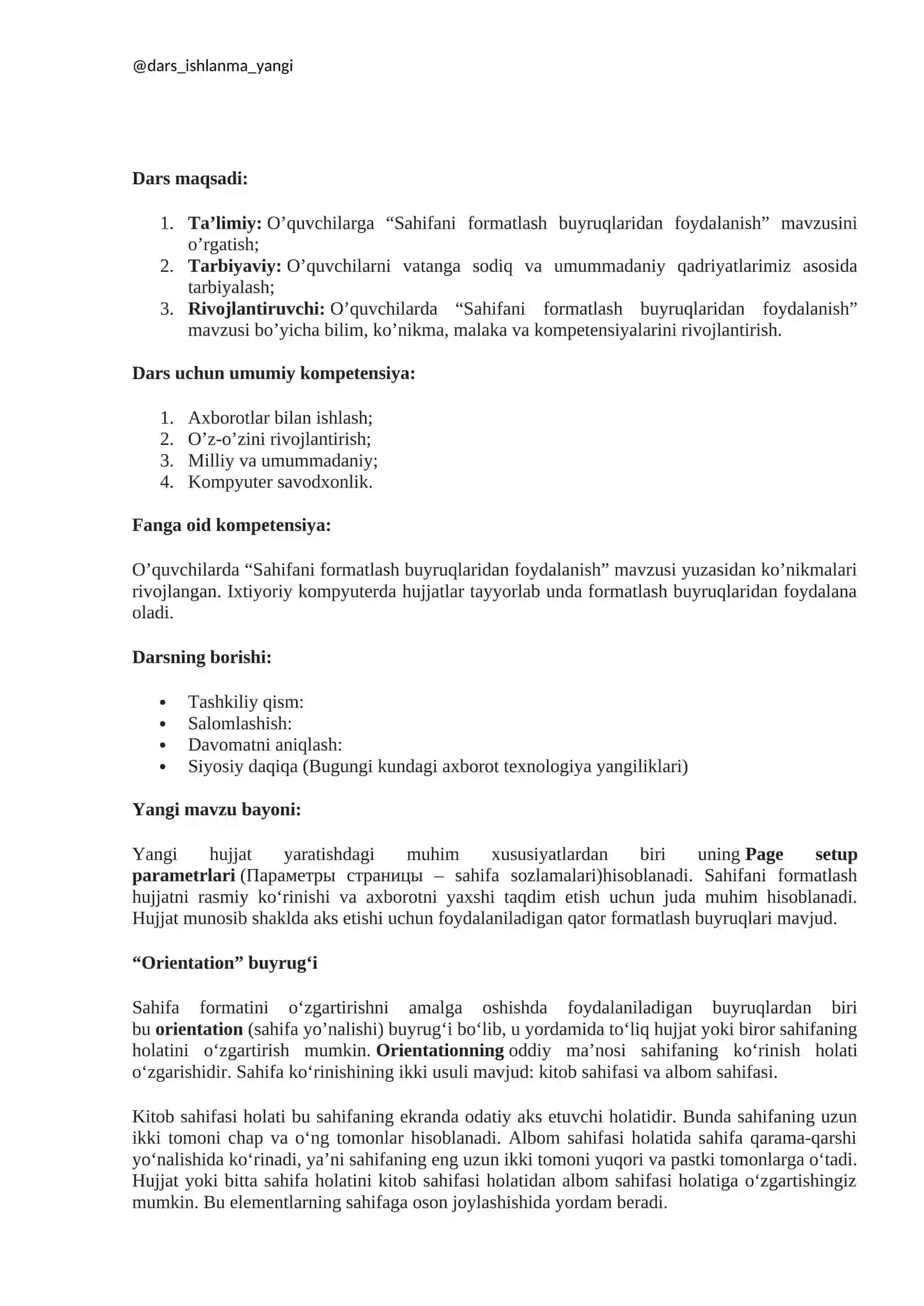 Sahifani formatlash buyruqlaridan foydalanish 2
