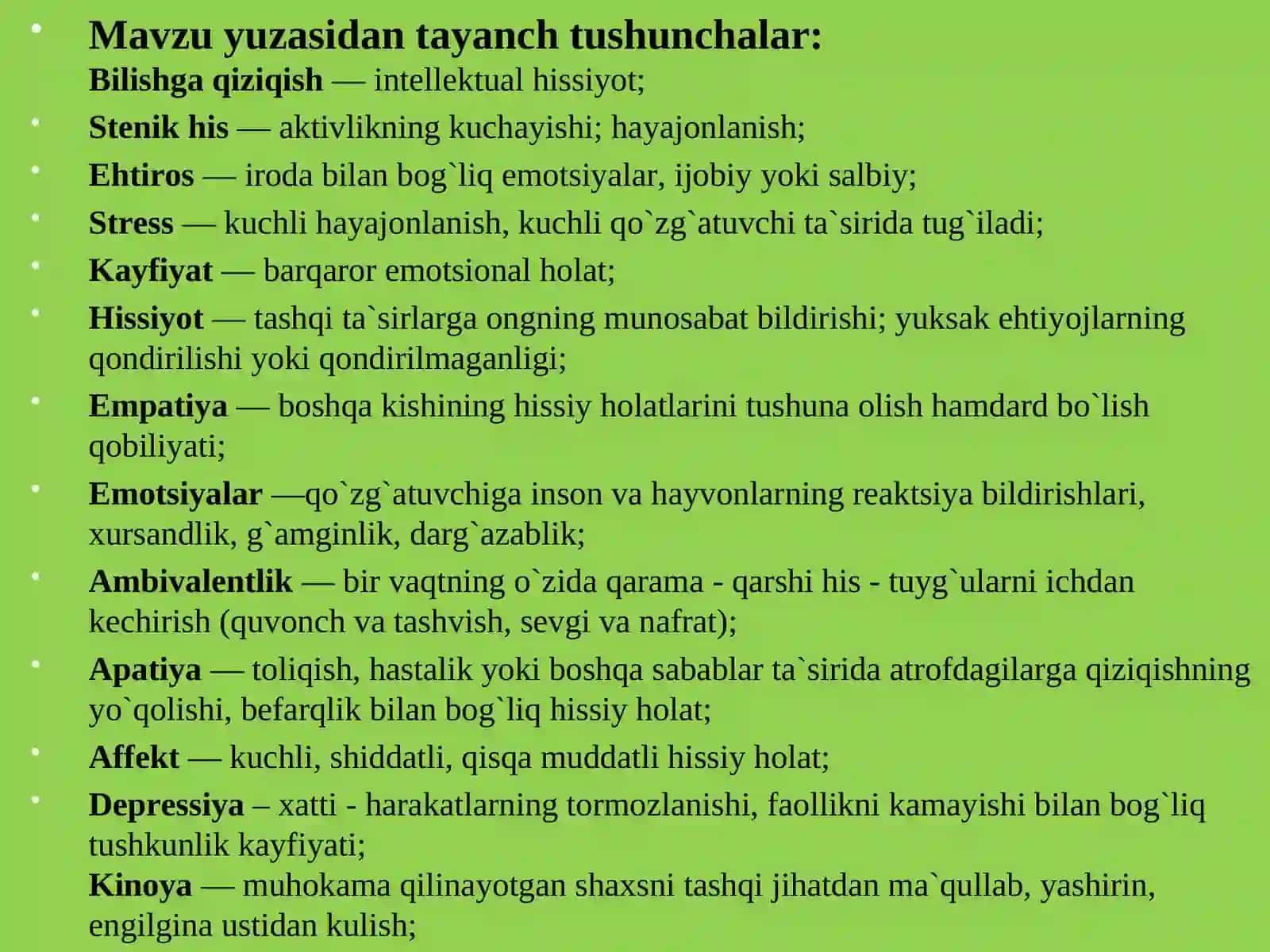 SHAXSNING HISSIY HOLATLARI. EMOTSIYA VA HISSIYOT 2
