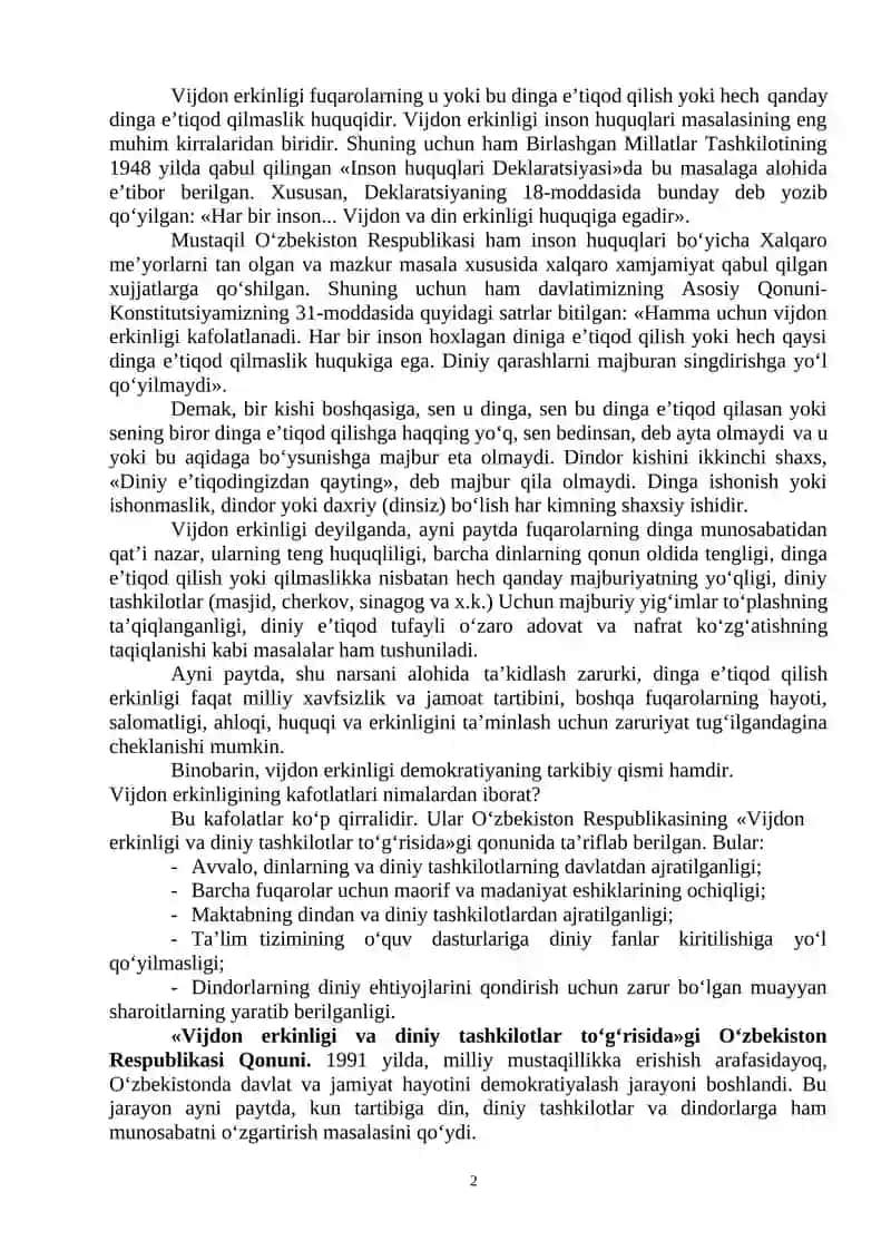 Vijdon Erkinligi Tushunchasi 2