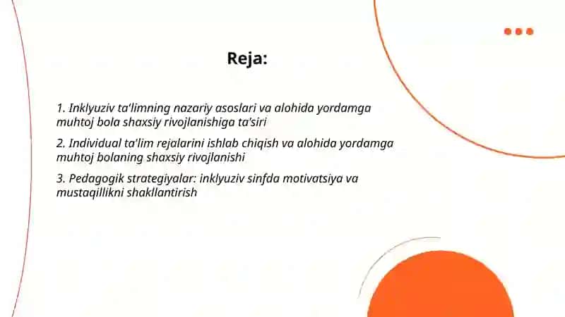 Inklyuziv ta'limni amalga oshirish jarayoni alohida yordamga muhtoj bolaning shaxsini rivojlantirishning xususiyatlari 2