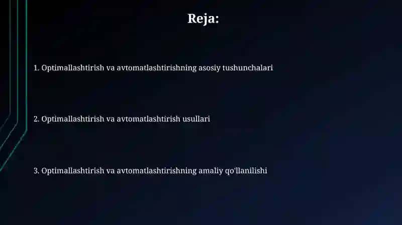 Optimallashtirish va avtomatlashtirish 2