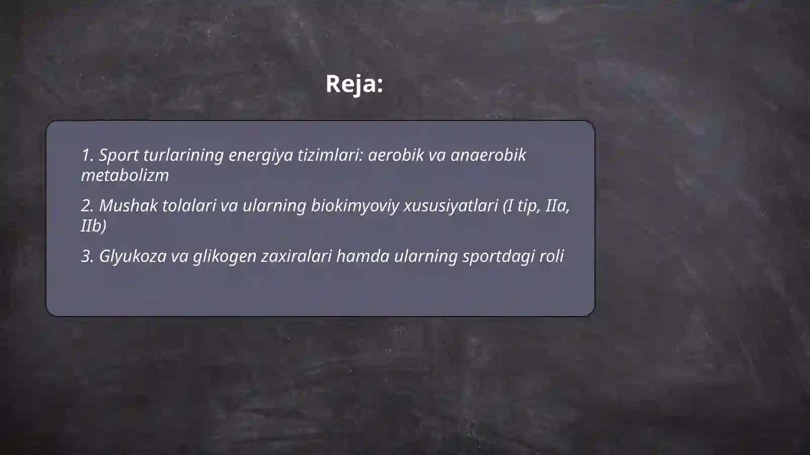 Talab olingan sport turlariga biokimyoviy xarakteristika 2