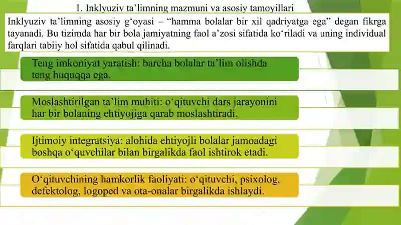 Inklyuziv  va birgalikda o'qitish ularning asosiy fikrlarini asoslash 2