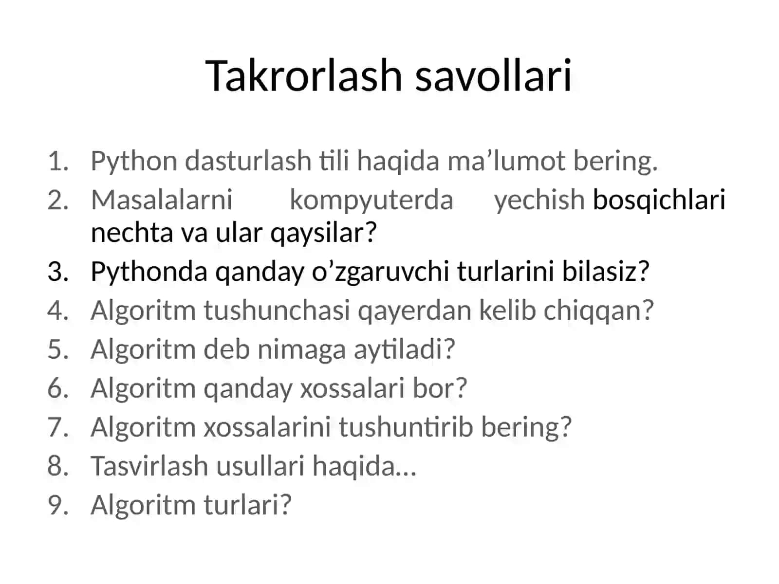 Qidiruv usullari: binar qidiruv, Fibonachchi qidiruv, binar daraxt bo‘yicha qidiruv. Rabin-Karp algoritmi 2