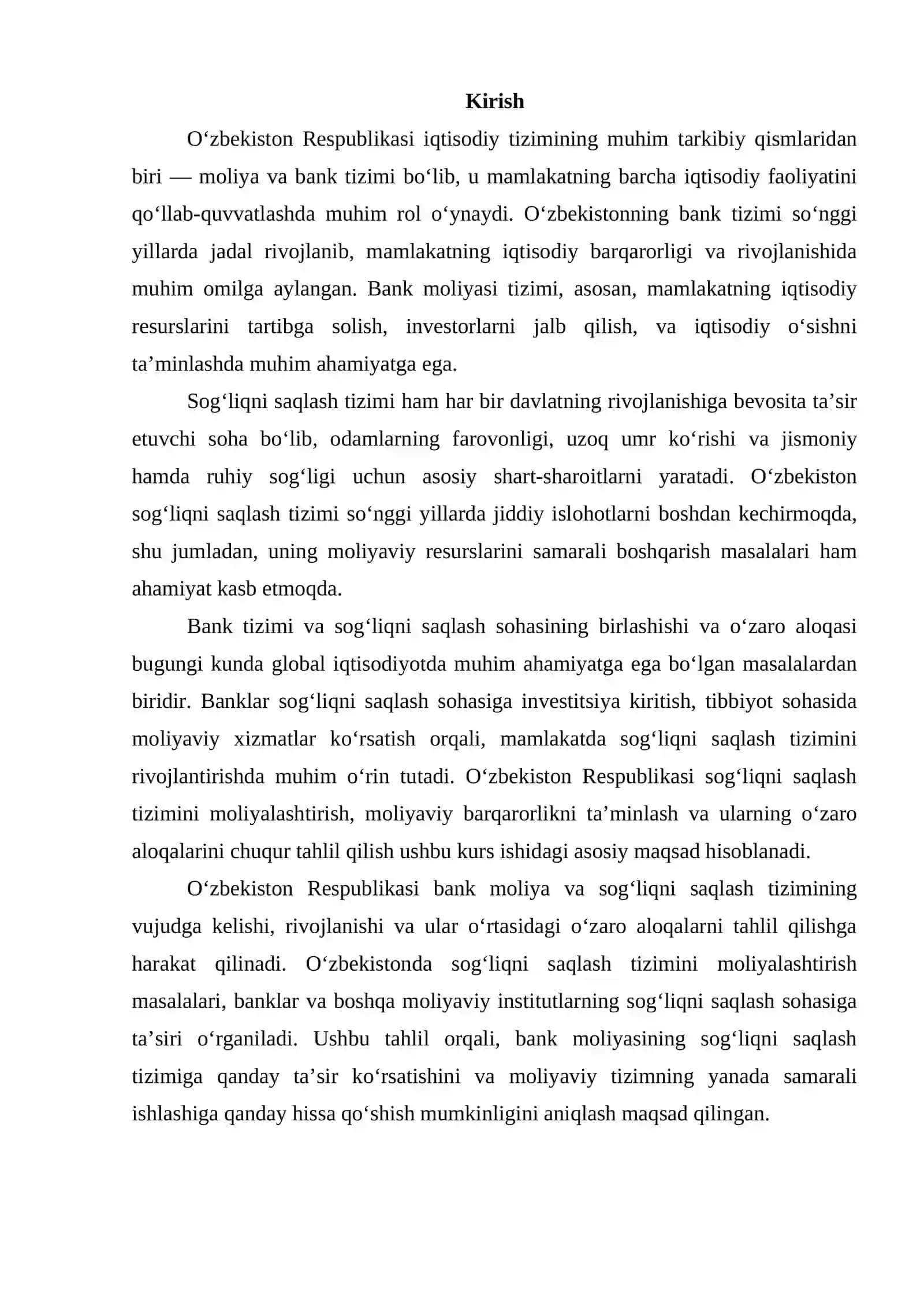 O’zbekiston Respublikasi bank moliya sog’lik tizimini vujudga kelishi va rivojlanishi 2