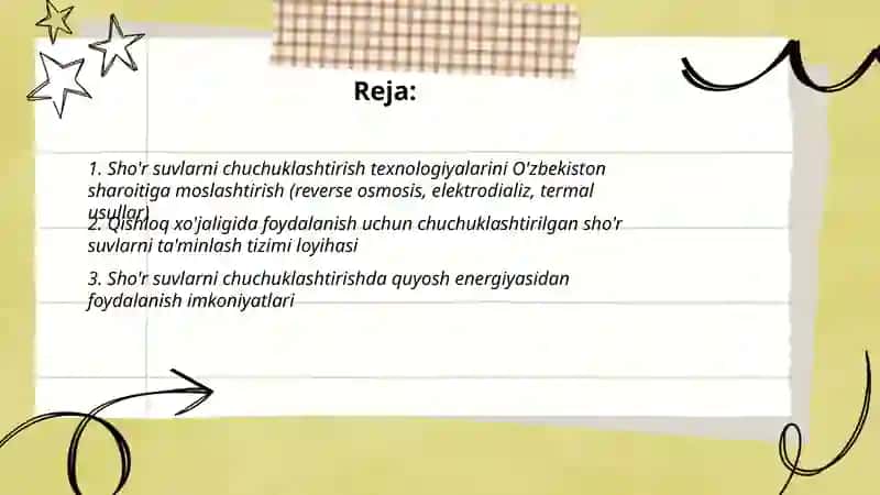 O'zbekiston sharoitida sho'r suvlarni chuchuklashtirish g'oyasini yaratish 2