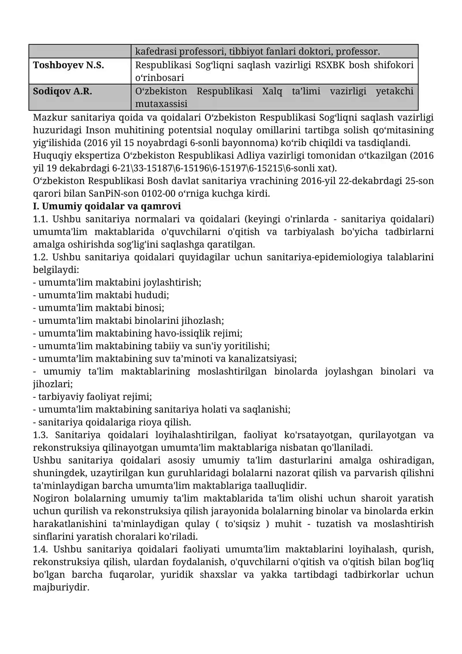 Sanitar qoida va meʼyorlar (Sanpin) 0341-16 2