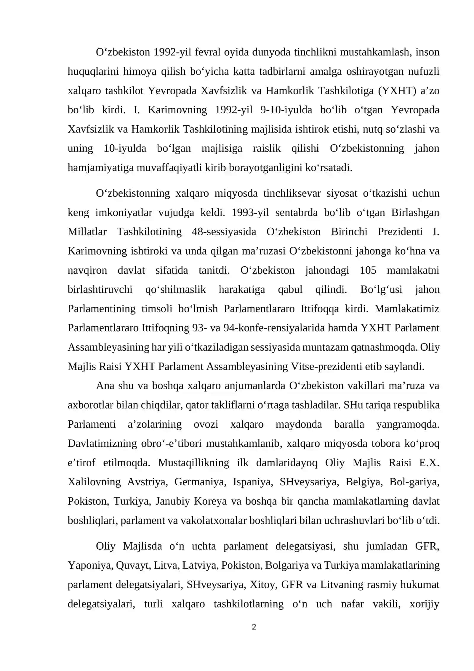 Markaziy Osiyoda xavfsizlik masalalari, terrorizm, giyohvandlik va odam savdosiga qarshi kurashda O‘zbekiston Respublikasining faolligi 2