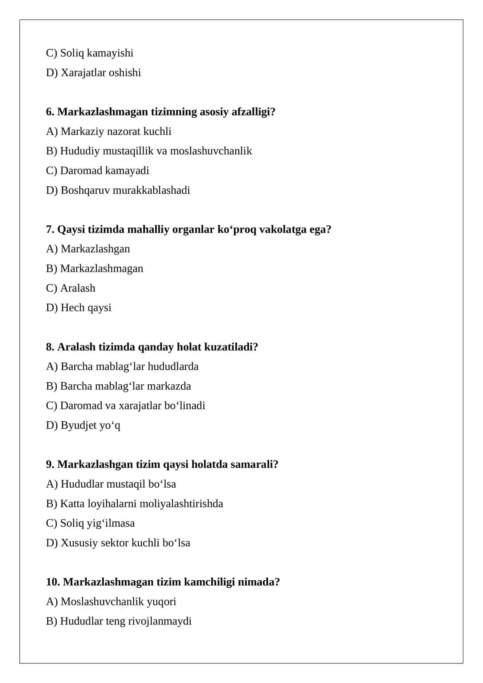 Byudjet tuzilishi asoslari (markazlashmagan, markazlashgan, aralash) 2
