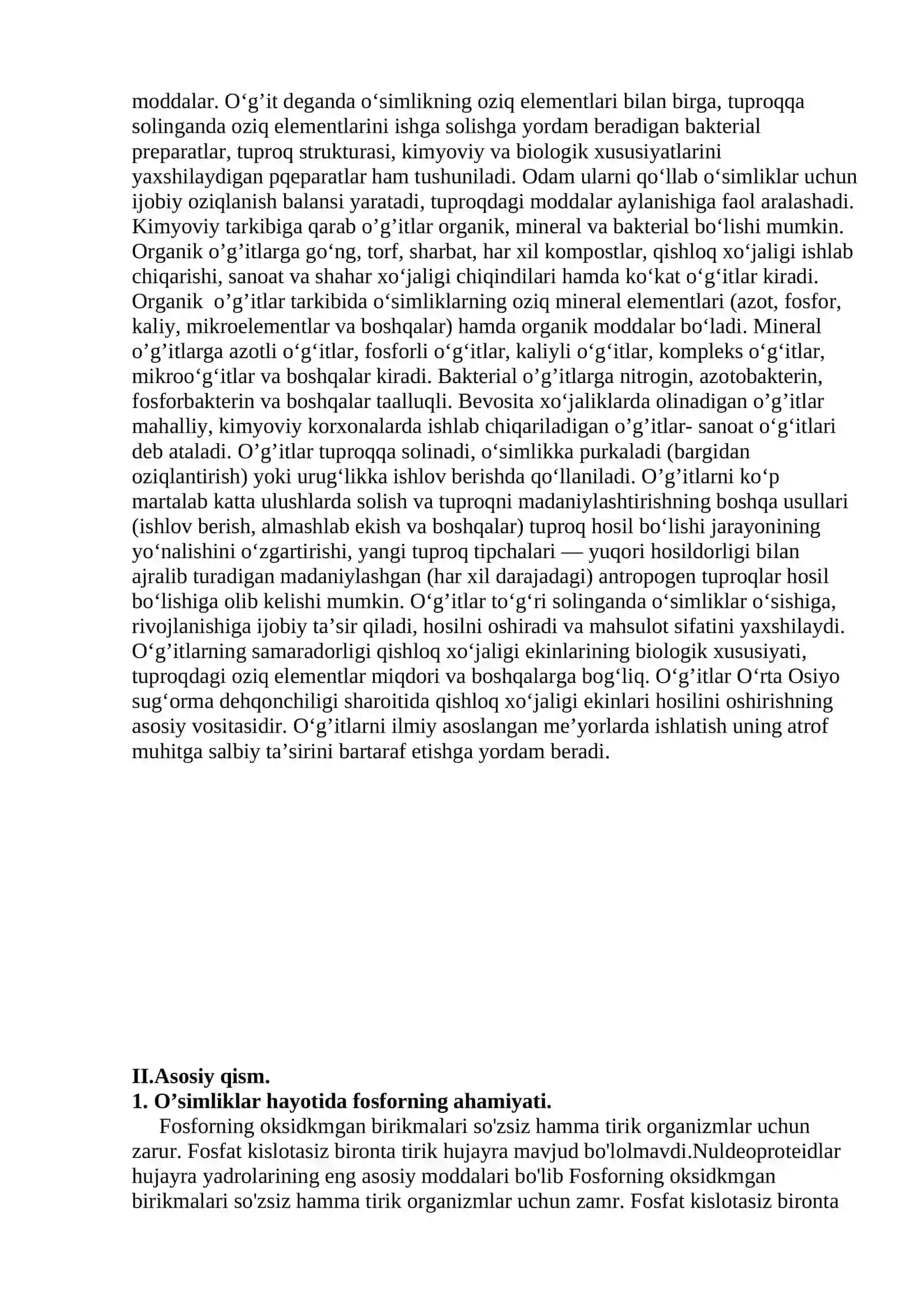 Fosforning o’simliklar hayotidagi ahamiyati 2