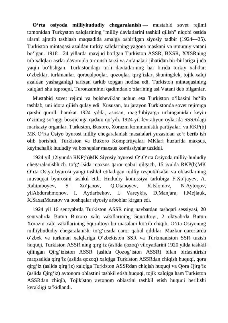 O’rta Osiyoda ma’muriy-hududiy chegaralanishning o’tkazilishi va uning oqibatlari 2