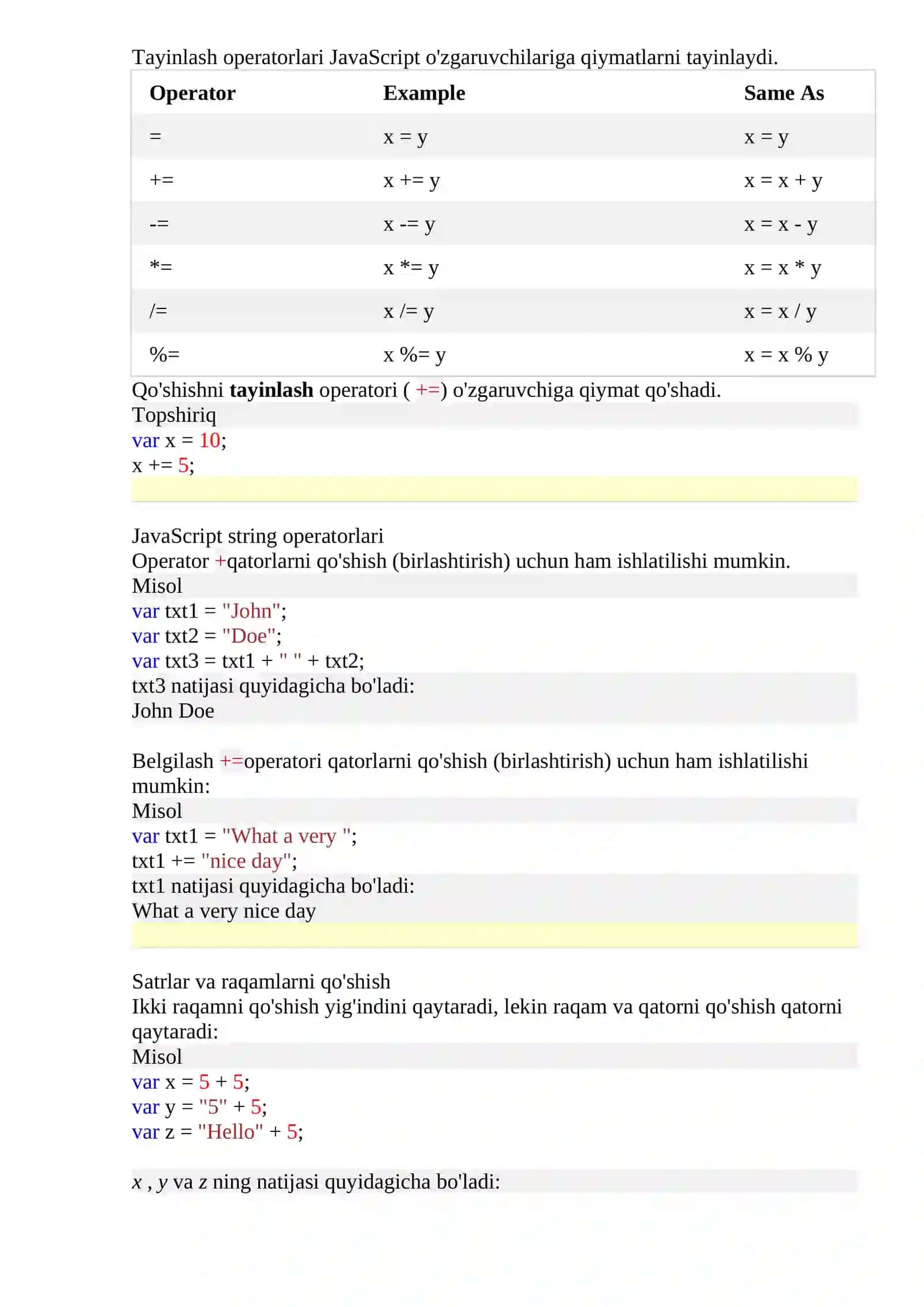 JavaScriptoperatorlari 2