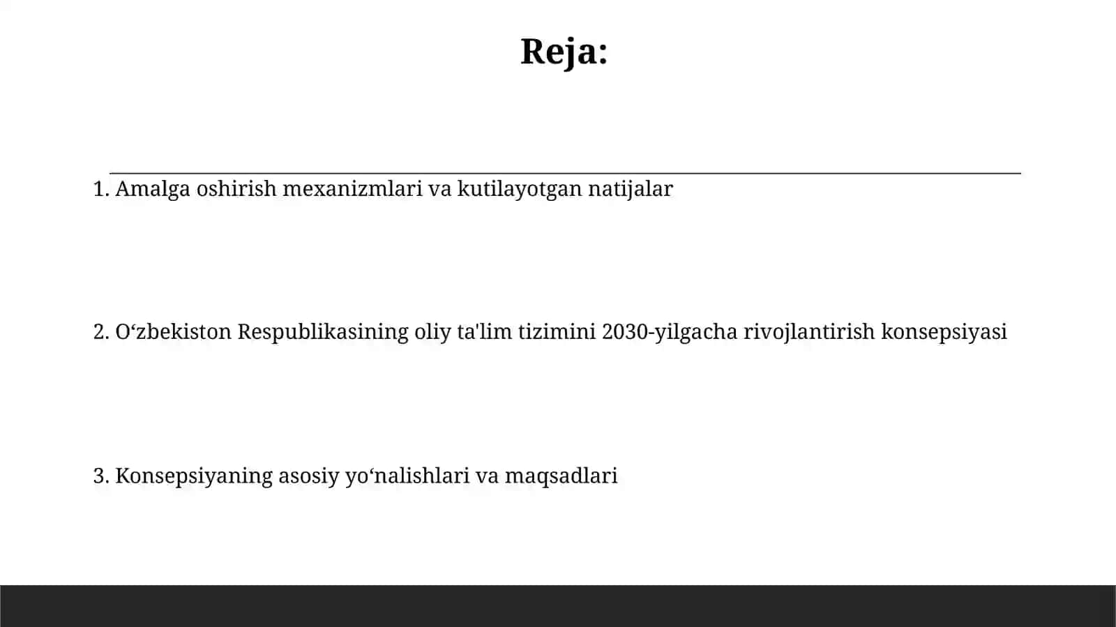 O'zbekiston Respublikasi oliy ta'lim tizimini 2030 yilgacha rivojlantirish konsepsiyasi 2