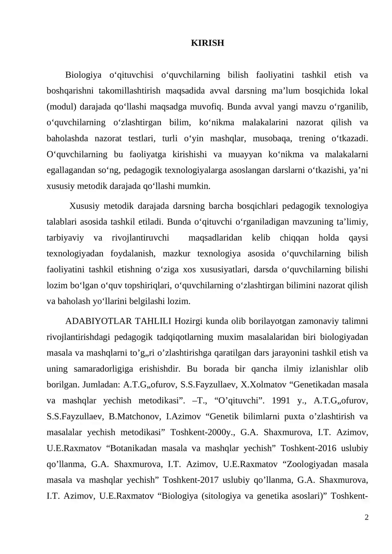 Biologiyani o’qitishda o’quvchilarning o’quv ijodiy faoliyatini shakillantirish metodikasi 2