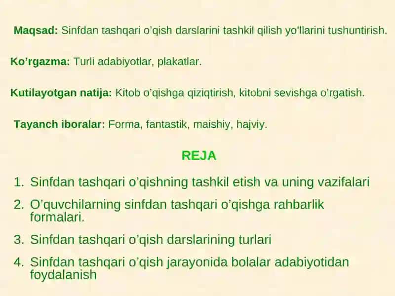 SINFDAN TASHQARI O’QISH JARAYONIDA BOLALAR ADABIYOTIDAN FOYDALANISH 2