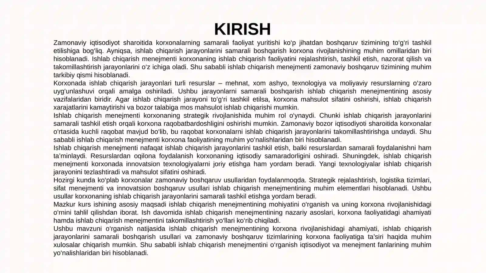 Ishlabchiqarish menejmenti va uning korxonarivojlanishidagi o‘rni 2