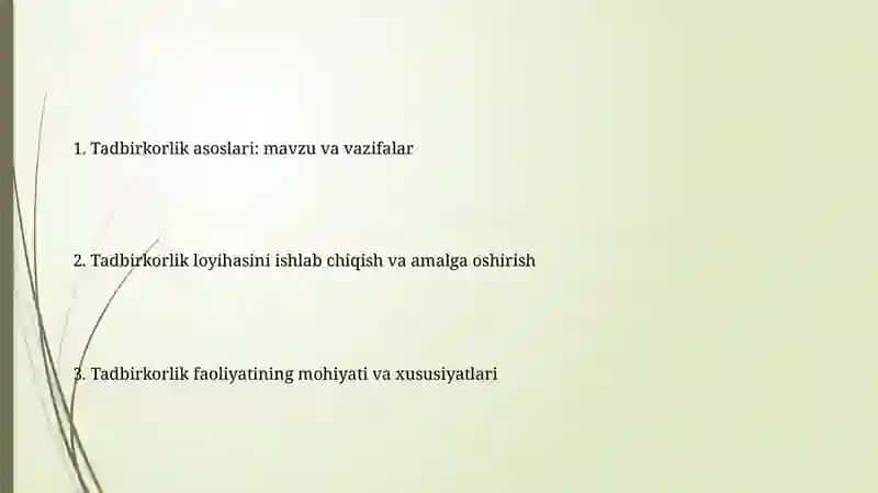Tadbirkorlik asoslari fanining predmeti va vazifalari 2