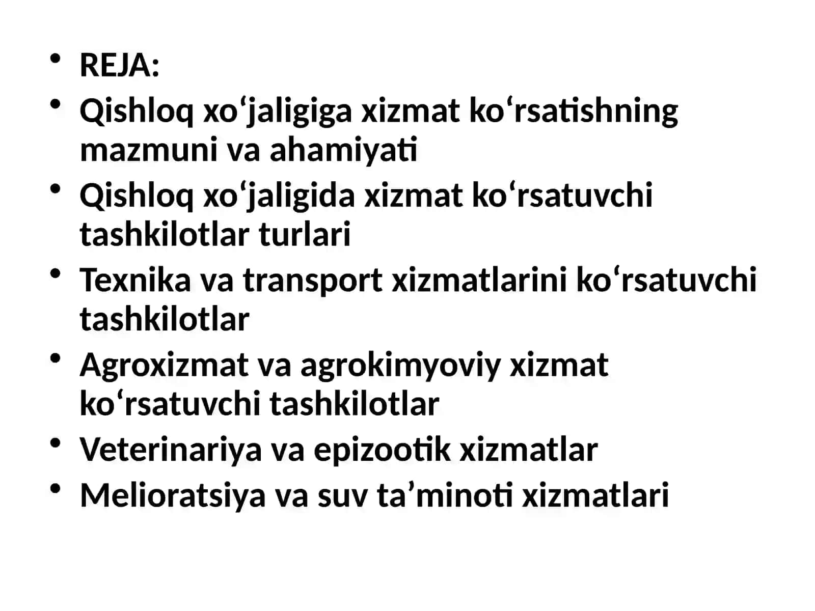 QISHLOQ XO'JALIGIGA KOMPLEKS XIZMAT KO'RSATUVCHI TASHKILOTLAR 2