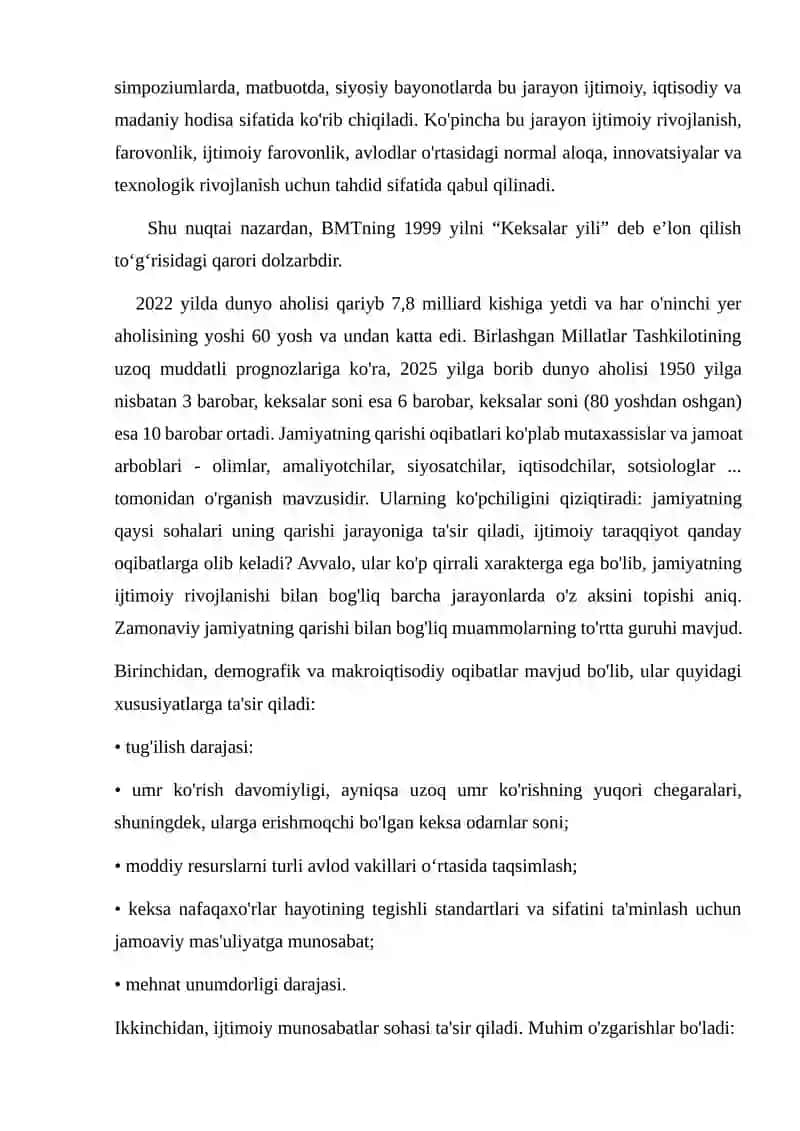 GERONTALOGIYA ASOSLARI FANINNG PREDMETI MAQSADI VAZIFALARI 2