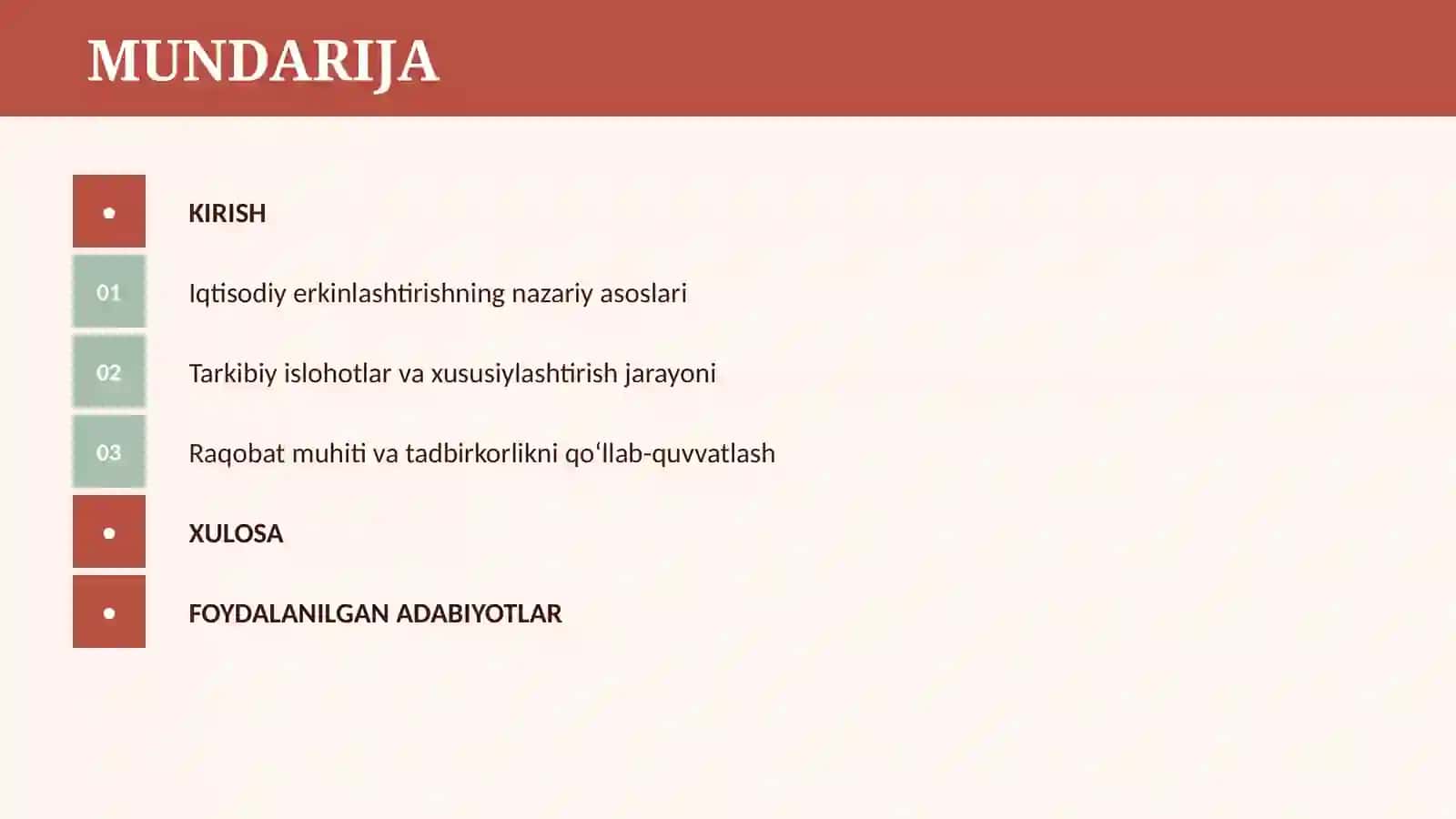 O’ZBEKISTONDA ISLOHATLARNING CHUQURLASHTIRISH VA IQTISODIYOTNING ERKINLASHTIRISHNING ASOSIY YO’NALISHLARI 2
