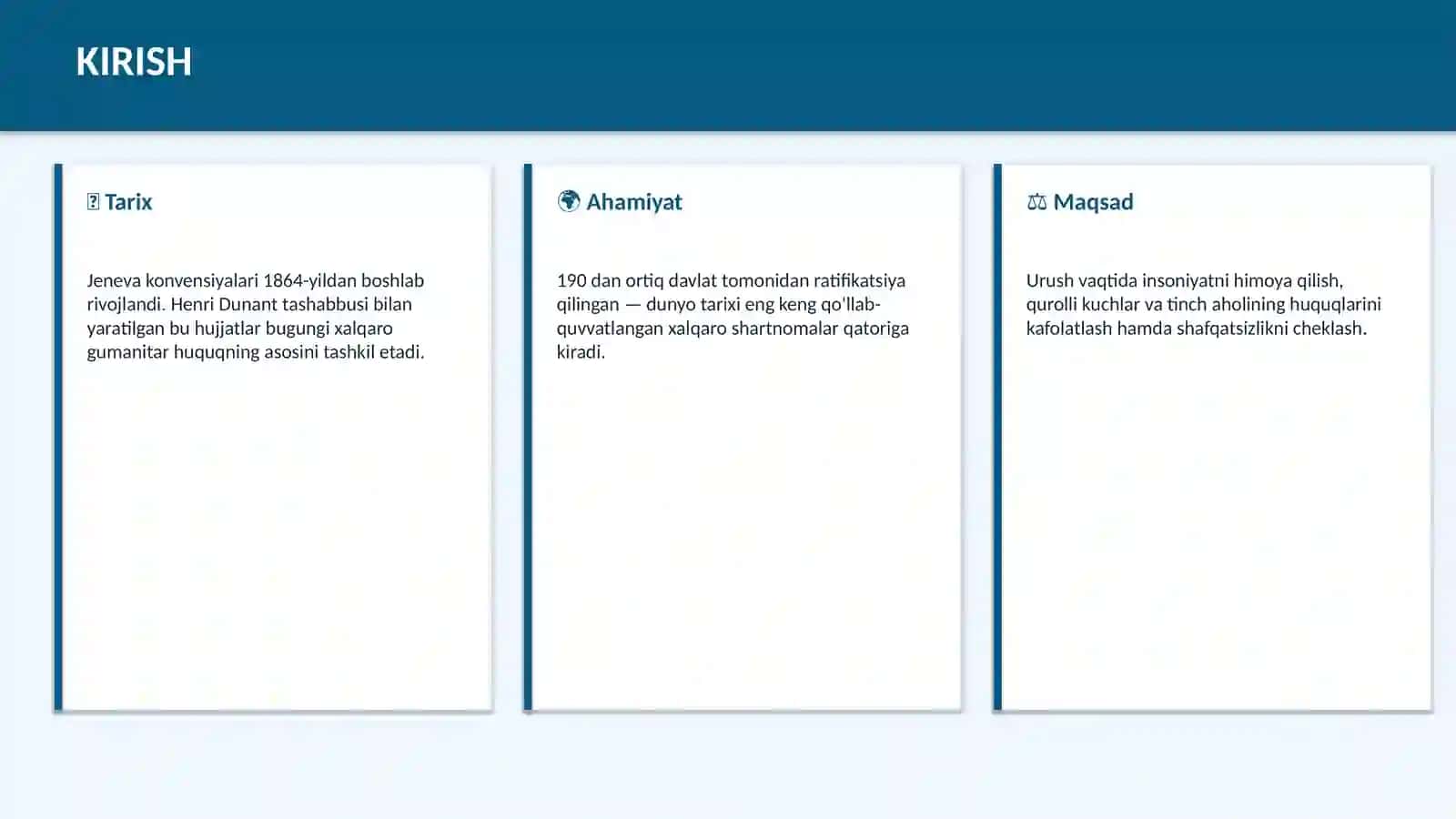 JENEVA KONVENSIYALARI VA ZAMONAVIY QUROLLI MOJAROLAR 2