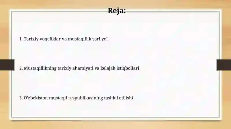 Mustaqil Oʻzbekiston Respublikasining taahkil topishi va uning tarixiy ahamyati 2