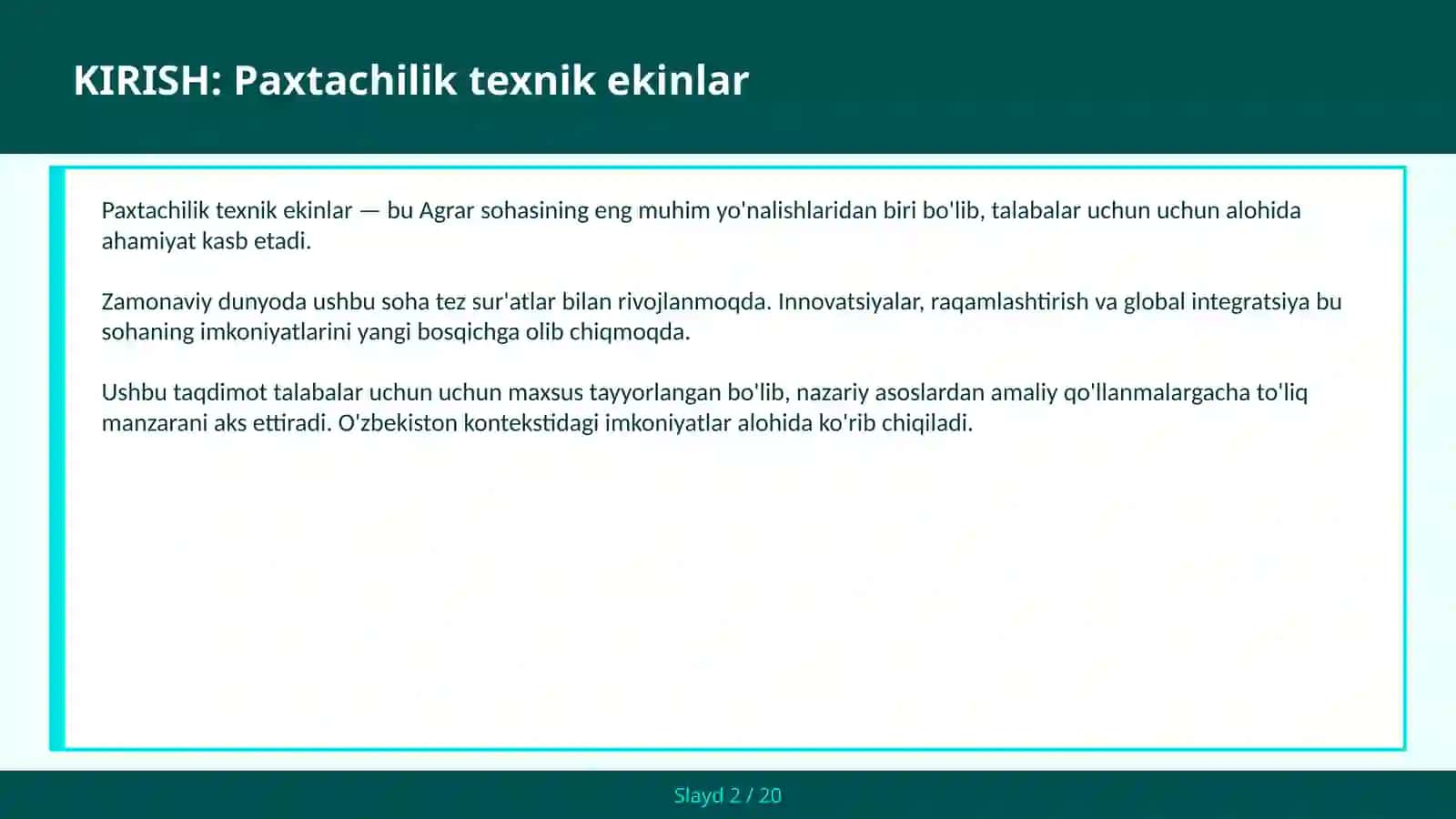 Paxtachilik texnik ekinlar 2