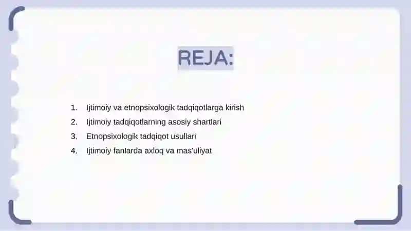 Ijtimoiy va etnopsixologiya tadqiqotlarni o’tkazish sharoitlari va texnikasi 2