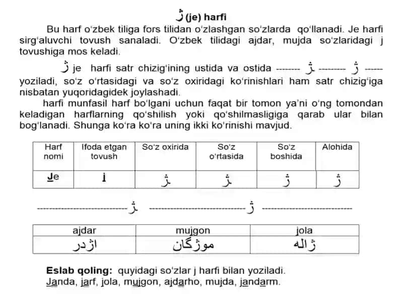 ر(re),ز(ze),ژ(je) harflari haqida tushuncha 2