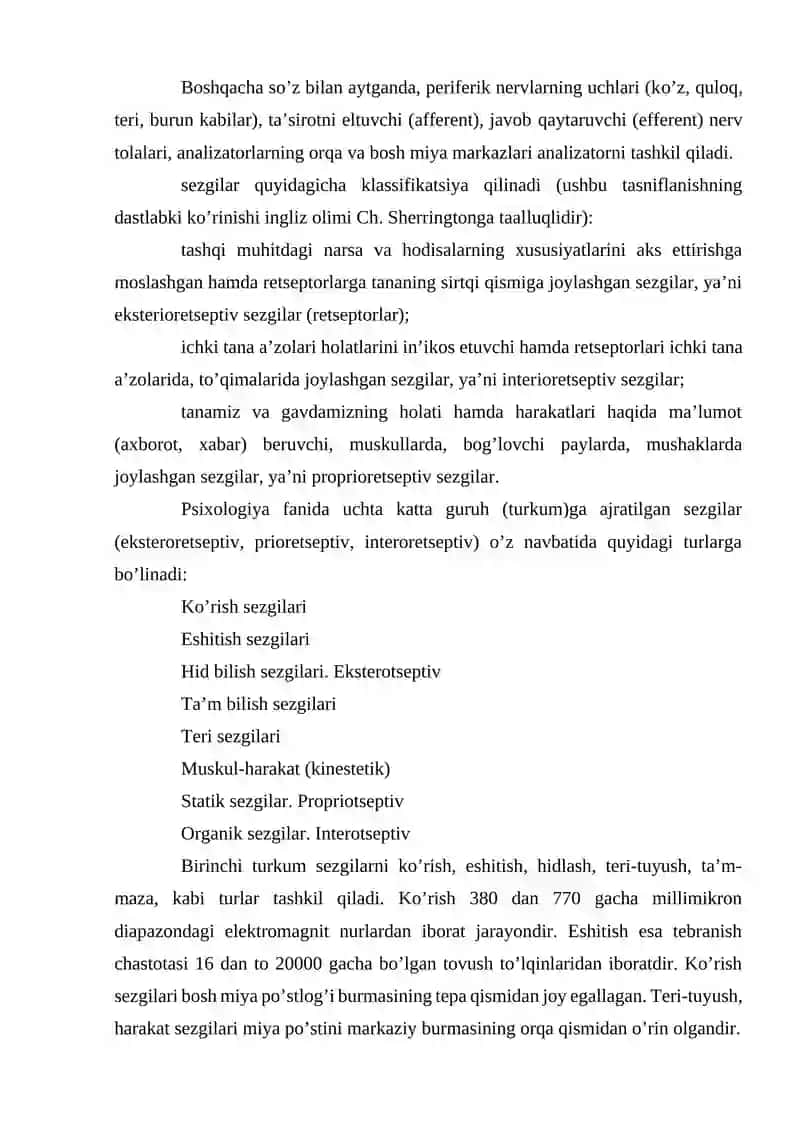 Sezgi, idrok va diqqatning psixologik mohiyati, fiziologiyasi 2