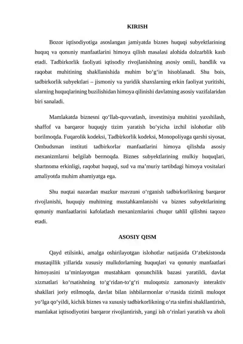 Biznes huquqi subyektlarining huquq va qonuniy manfaatlarini himoya qilish 2