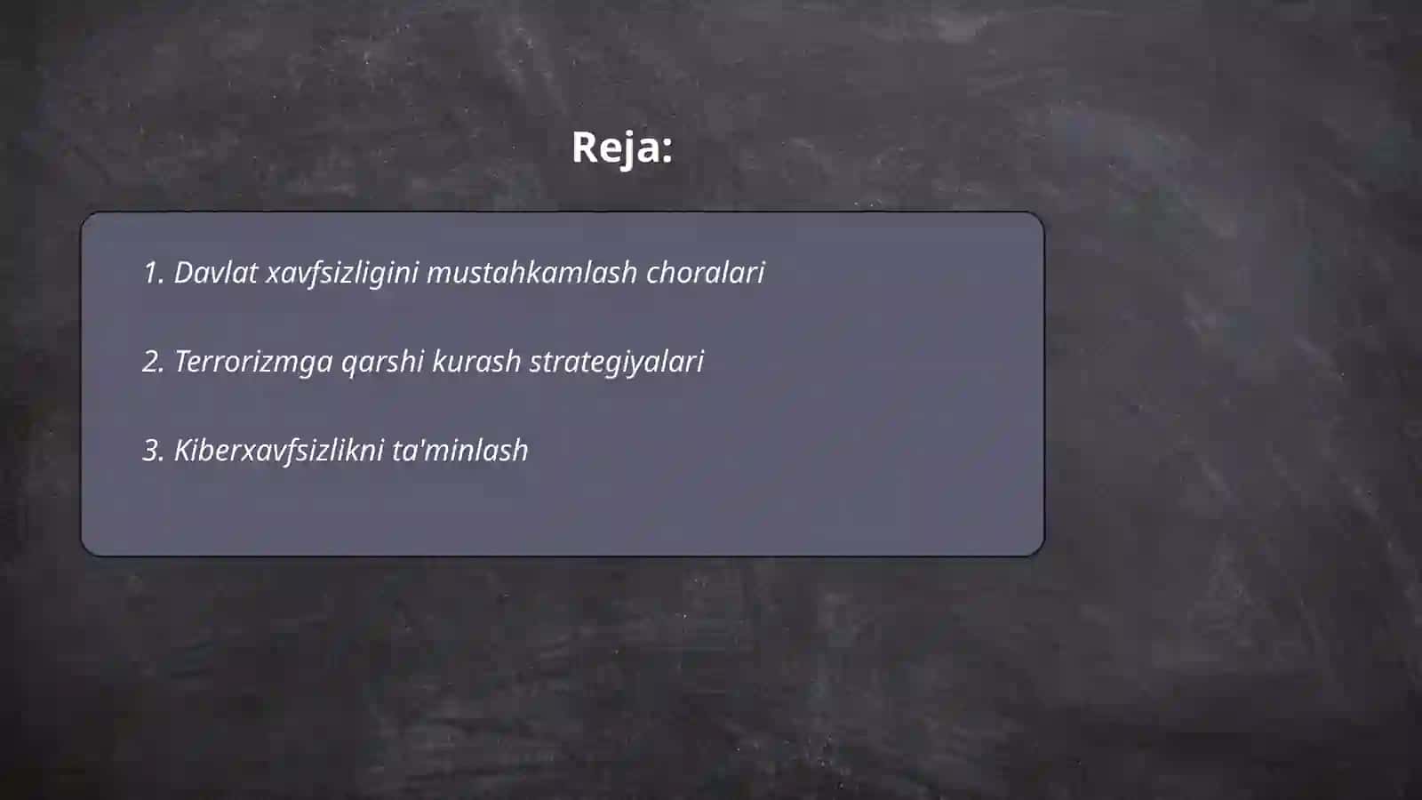 Milliy xavfsizlikni ta'minlash borasida amalga oshirilayotgan ishlar 2
