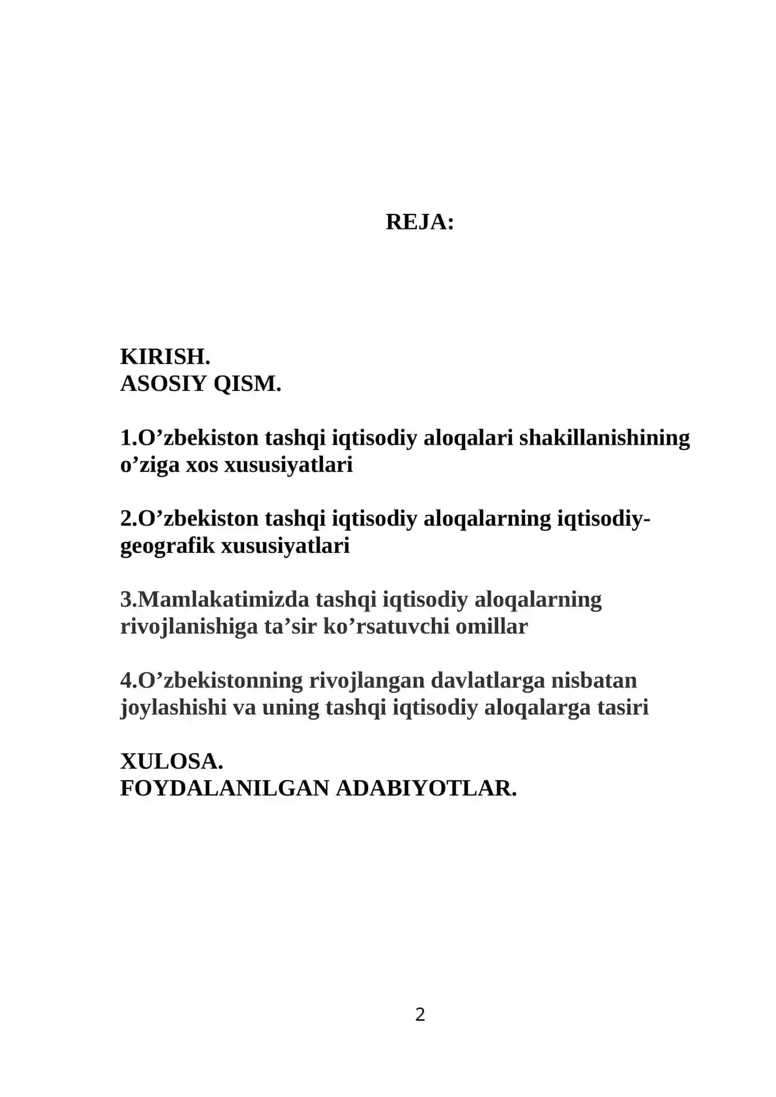 MUSTAQILLIK YILLARIDA O`ZBEKISTONNING TASHQI IQTISODIY ALOQALARI 2