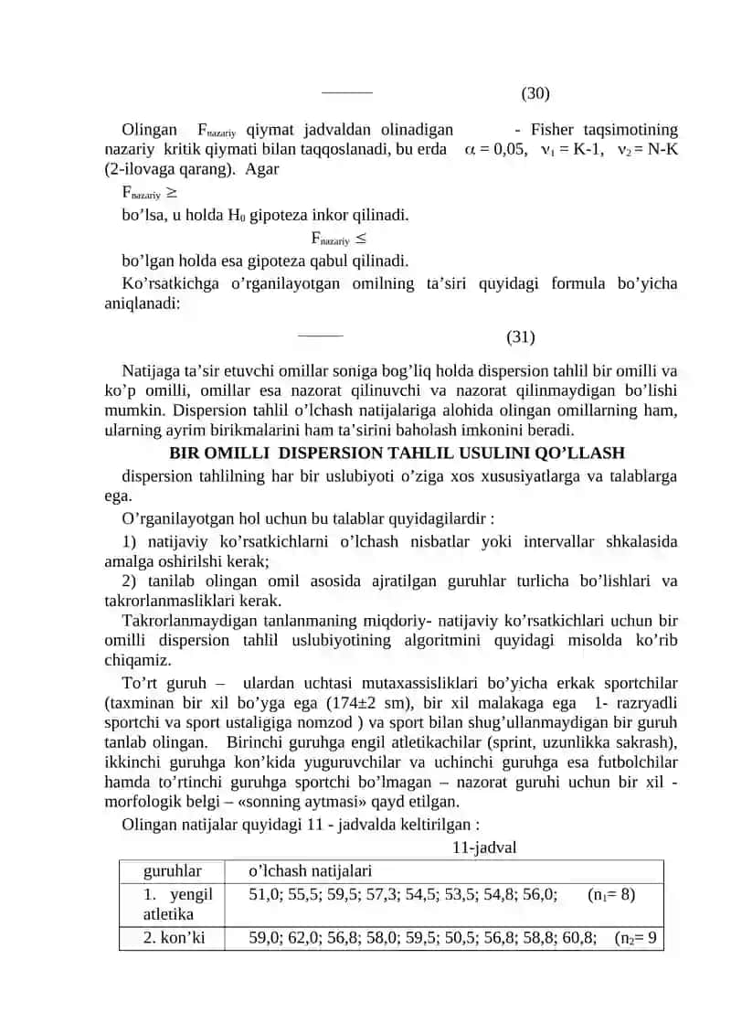 MA’RUZA. STATISTIK GIPOTEZA: ILGARI SURISH VA UNI BIR OMILLI DIPERSION TAHLIL ASOSIDA TEKSHIRISH 2