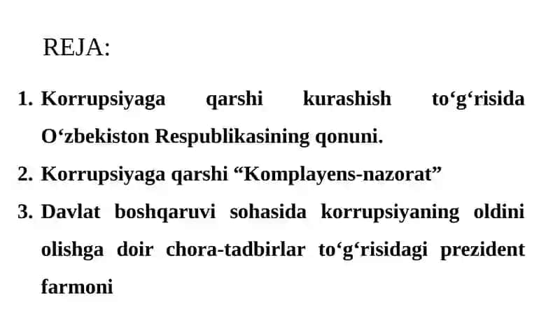Korrupsiyaga Qarshi Kurash Siyosati 2