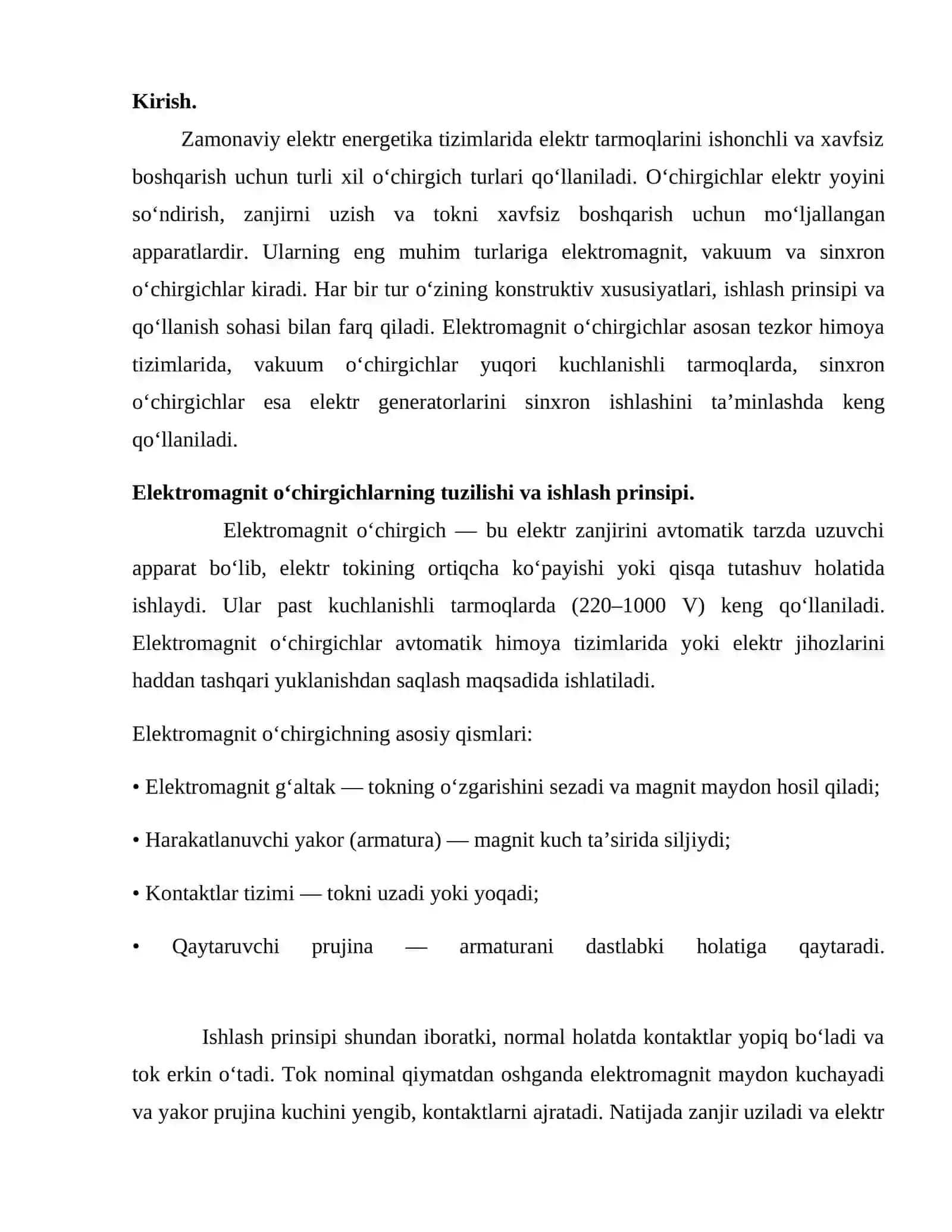 Elektromagnit, vakuum va sinxron o‘chirgichlar 2