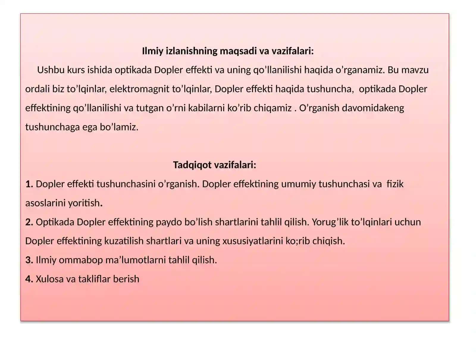 Optikada Dopler effektiva uing qo’llanilishi 2